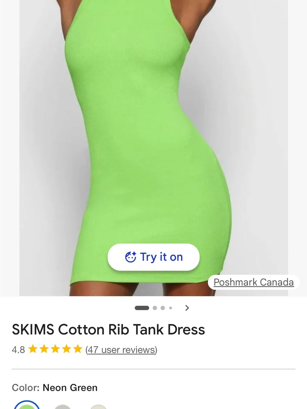 SKIMS Neon Green Ribbed Tank Mini Dress